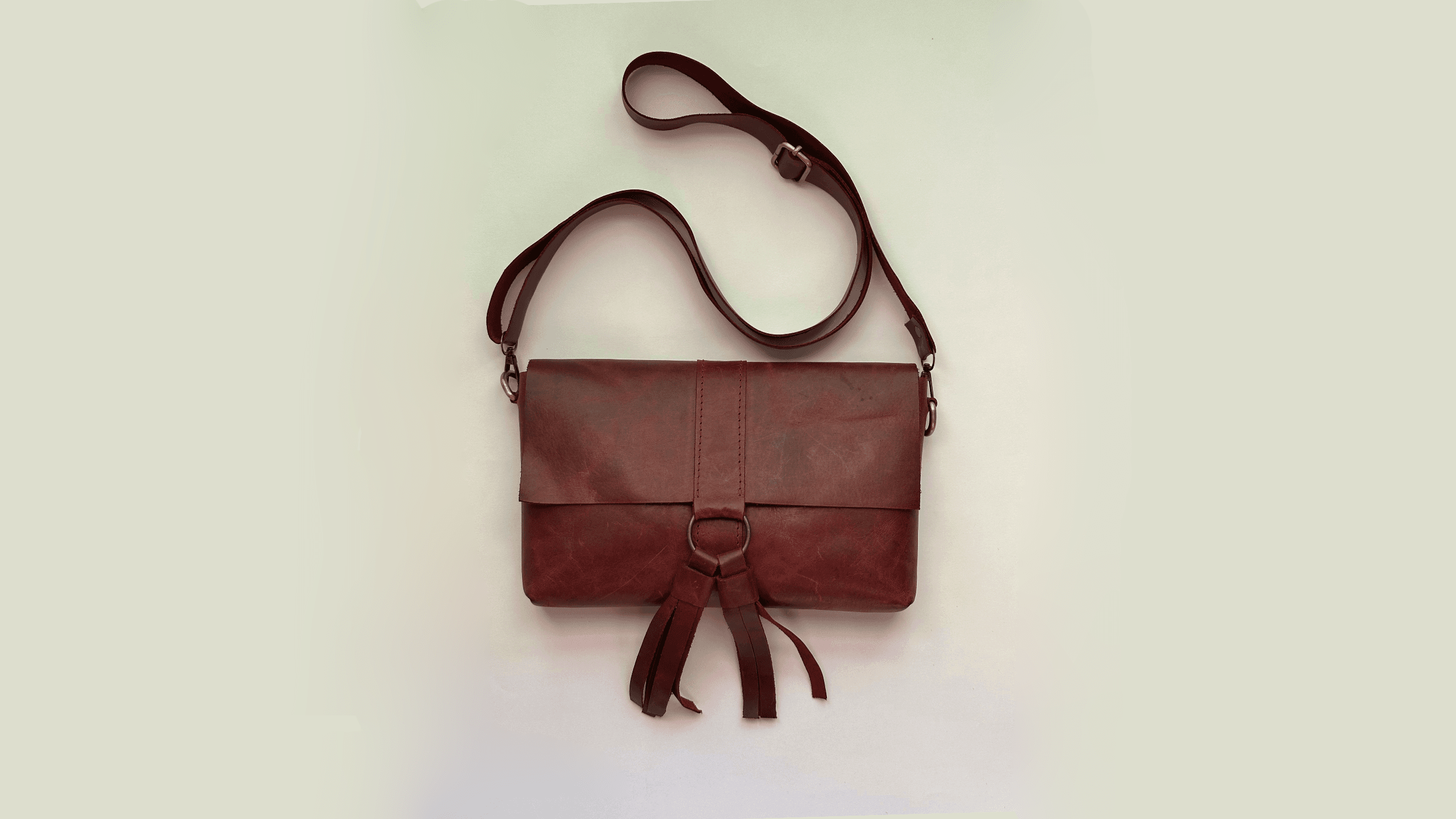 Leather Cross Bag Burgundy for Woman